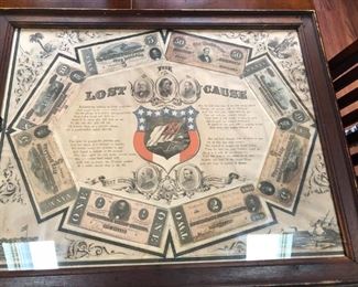 The Lost Cause, Antique Print with Confederate Currency, c. 1872