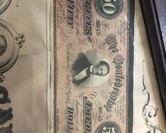 The Lost Cause, Antique Print with Confederate Currency, c. 1872