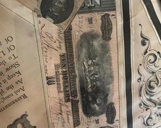 The Lost Cause, Antique Print with Confederate Currency, c. 1872