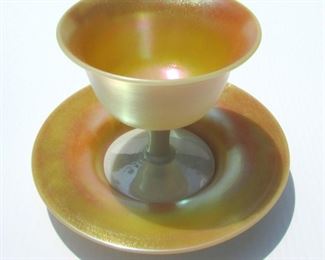 Steuben Gold Aurene and Calcite Sherbet and Underplate