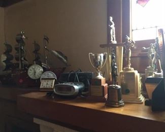 Antique Clocks and Trophies