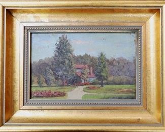 M-77: "Park" South Bend, Indiana, 1905. Oil on Board. Signed lower right. $750.00.