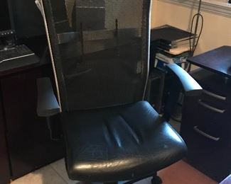 Black leather high back desk chair