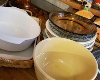 Pottery Bowls, Corning Ware, Pyrex and others.