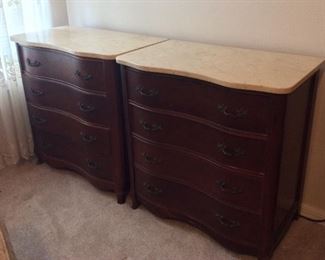 Pair of Marble Top Dressers, 28" W x 30" H x 17" D. 