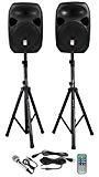 Rockville RPG122K Dual 12-inch Powered Speakers With Stands and Microphone - Black