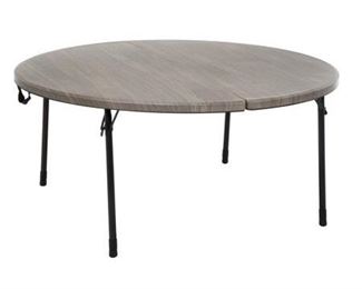 COSCO 48 in. Round Fold in Half Table, Light Gray Wood Grain with Black Frame