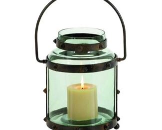 Deco 79 Metal Glass Lantern, 7 by 13-Inch