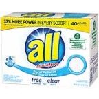 All Powder Laundry Detergent, Free Clear, 52 Ounce