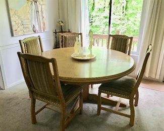 Round Oak Dining Table with 1 Leaf - 8 chairs available