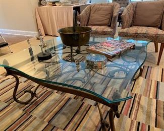 42” x 42” glass top, metal base coffee table