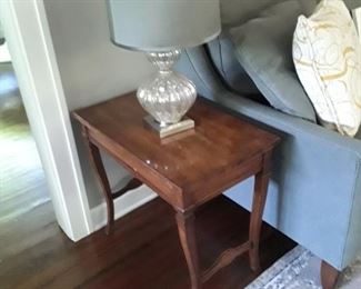 Pair of Glass and Gray Shade Lamps
End Table