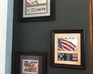 Commemorative Art, nicely framed and matted  including Lincoln Bicentennial pennies and stamps.