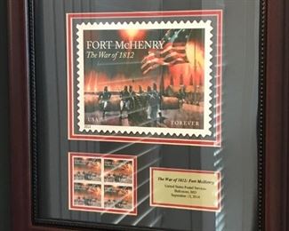 Fort McHenry commemorative US stamp collectibles, nicely framed and matted.