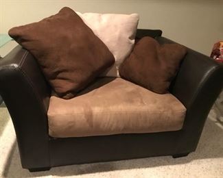 Pair of matching leather and fabric chairs