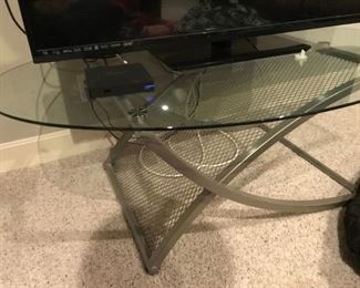 Industrial Coffee table and pair of end tables set with  mesh shelf and glass tops
