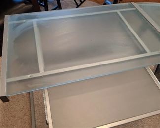Corner glass and silver metal computer desk. 3 pieces, so it will fit in any office space