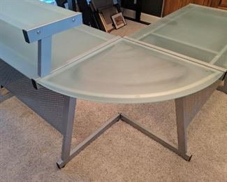 Corner glass and silver metal computer desk. 3 pieces, so it will fit in any office space
