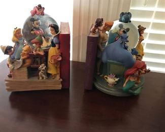 "Disney Through The Years" Snowglobe Bookends -Lights up and plays music