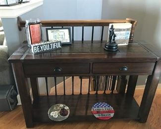 Pair of solid wood Console tables with natural slate insert on top