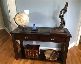 Pair of solid wood Console tables with natural slate insert on top