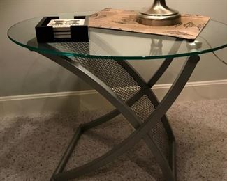 Industrial Coffee table and pair of end tables set with  mesh shelf and glass tops