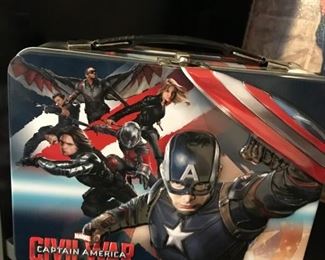 Captain America lunch box and metal wall art