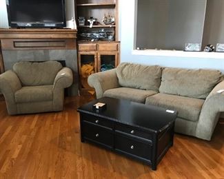 Light taupe, pillow-back chair and loveseat