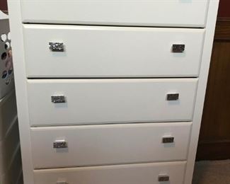 White 5-drawer chest with "bling" drawer pulls