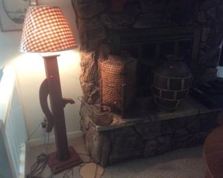Wood floor lamp.