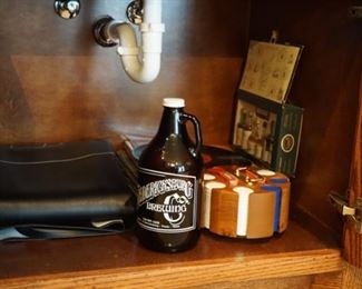 Game room Decorations. Poker Set. Glass Bottles