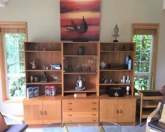 3 Danish Modern Bookcases (Domino Mobler). Each bookcase measures approx 31 in. L x 20 in. D x 72 in. H. (Each top shelf measures approx 11.5 in. D. )