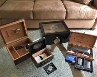 2 Cigar Humidors, Cigar Accessories, XIHAR cigar lighters. 