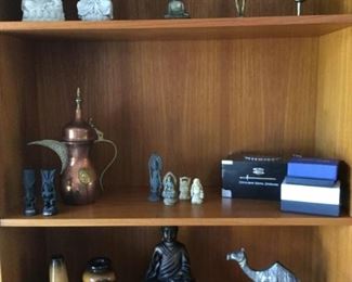 Statues, Black Forest Vases, Copper Vessel, Buddha, Camels. 