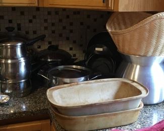 Pampered Chef Baking Double Baking Dish (Dish Top Combo), Stainless Steel Pots and Pans, Thai Rice Steamer.
