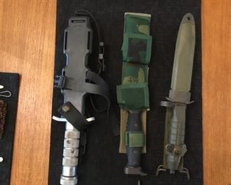 Bayonet Knife without Scabbord (not shown), Diving Knife with Scabbord, Military Knives with Scabbord.