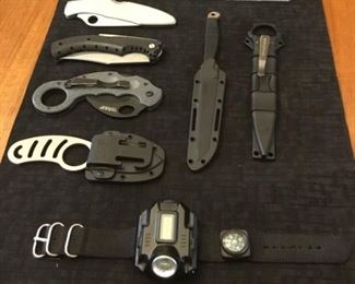 Pocket Knives, Digital watch with light and compass (uses android type charger).