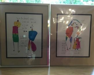 2 Framed Water Colors by Brian Andreas ('Mr. Right' and 'Kindred Spirits')