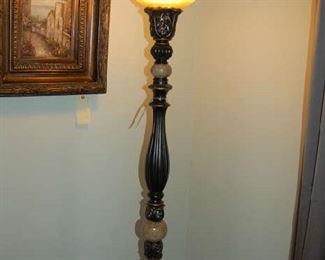 Floor lamp with amber shade