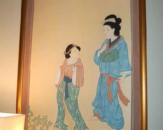 One of several silk Oriental hangings