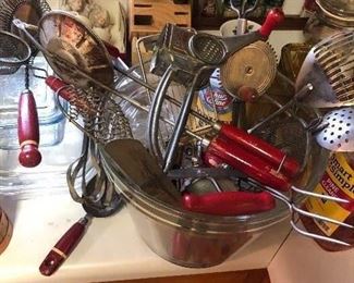 HUGE collection of vintage wooden handled kitchen utensils