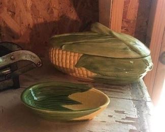 Vintage corn on the cob server and butter dish