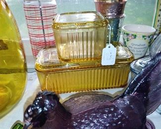 Very unusual Amber refrigerator dishes by Federal Glass Company