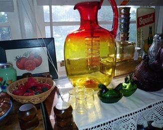 Gorgeous hand blown amberina picture with pontil