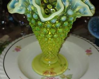 Fenton vaseline glass hobnail