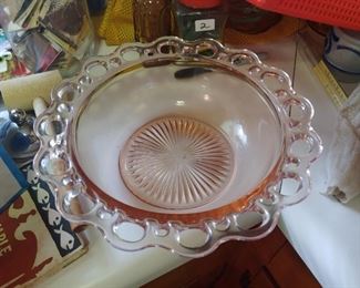 Pink depression waffle Edge Bowl