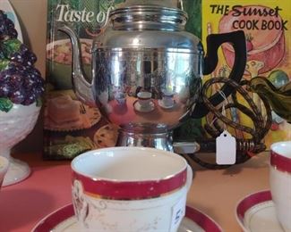 Love the vintage coffee percolator in the back