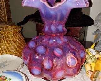 Fenton opalescent cranberry vase