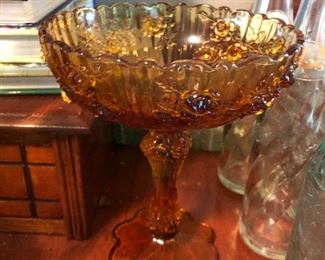 Amber glass pedestal Bowl