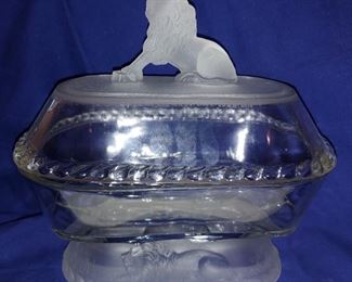 Early 1900 frosted lion pedestal dish